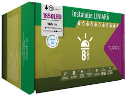 Flippy Instalatie Craciun Profesionala de Exterior IP65, 165 m, 1650 Led-uri Mari , Liniara, Alb rece, Interconectabila, Prelungitor 1.5 m inclus, Fir Negru, Flippy (teo-113814)