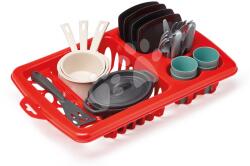 Ecoiffier Uscător de vase cu set de prânz Draining Board 100% Chef Écoiffier cu farfurii pahare și tacâmuri 21 piese de la 18 luni (ECO10956) Bucatarie copii