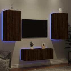 vidaXL 4 darab barna tölgyszínű szerelt fa TV-bútor LED-del (VD3216824)