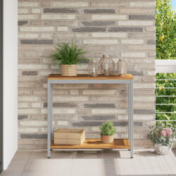 vidaXL Kültéri Asztal Természetes és Szürke 35x80x75 cm Tömör Fa és Acél (VD4010608)