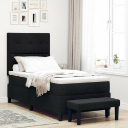 vidaXL Boxspring Ágy Matraccal és Pad Fekete 90x200 cm Szövet (VD3344039)