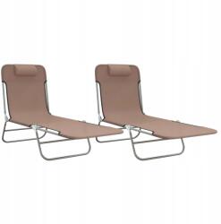 vidaXL Összecsukható napozóágy, 2 db, barna, textil és s (360184)