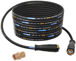 HydroLine Premium acélfonatos, hőálló magasnyomású tömlő 20 méter - M22-M22 csatlakozókkal + M22 adapterrel (Kivitel: K Típus) Karcher és Kranzle magasnyomású mosókhoz