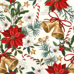 Procos Karácsony Bells with Flowers szalvéta 20 db-os 33x33 cm (PNN96480)