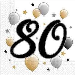 Javoli Happy Birthday 80 Milestone szalvéta 20 db-os 33x33 cm (PNN88871)