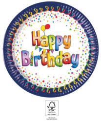 Javoli Happy Birthday Multicolor papírtányér 8 db-os 23 cm FSC (PNN93447)