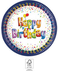 Javoli Happy Birthday Multicolor papírtányér 8 db-os 20 cm FSC (PNN93493)