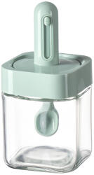 Flippy Recipient pentru Depozitarea Condimentelor, Flippy, Borcan din Sticla, Capac si Lingura Incorporate, Uz Casnic, 300 ml, 7.1x7.1x14.8 cm, Verde (teo-126709) Solnita condimente