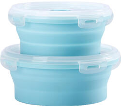 Flippy Set 2 caserole rotunde pliabile Flippy, din silicon, rezistenta la temperaturi ridicate, usor de depozitat si curatat, 500 si 800 ml, utilizare in cuptorul cu microunde, albastra (teo-125083)