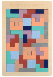 Flippy Puzzle Montessori, Flippy, din Lemn, Tip Tetris, +36 Luni, Forme Neregulate, 40 Piese, 26.5 x 17.7 cm, Multicolor Pastelat (teo-125887)