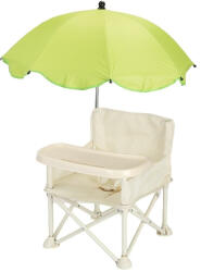 Flippy Scaun de Masa pentru Bebelusi si Copii, Flippy, Tavita si Husa Detasabile, Multifunctional, Stabil, Centura de Siguranta, Cos de Depozitare, Bej, cu Umbrela Verde, de la 6 Luni (teo-127107) Scaun de masa bebelusi, inaltator