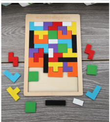 Flippy Puzzle Montessori, Flippy, din Lemn, Tip Tetris, +36 Luni, Forme Neregulate, 40 Piese, 26.5 x 17.7 cm, Multicolor (teo-125881)