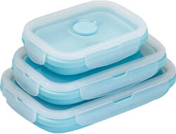 Flippy Set 3 caserole pliabile Flippy, din silicon, rezistenta la temperaturi ridicate, usor de depozitat si curatat, 350 500 800 ml, utilizare in cuptorul cu microunde, albastra (teo-125085)