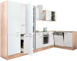 Leziter Yorki 370 sarok konyhablokk sonoma tölgy korpusz, selyemfényű fehér front alsó sütős elemmel polcos szekrénnyel, alulfagyasztós hűtős szekrénnyel (LS370STFH-SUT-PSZ-AF)