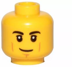 LEGO® 3626pb2385c3 - LEGO sárga minifigura fej fekete szemöldökkel, ferde vigyorral (3626pb2385c3)