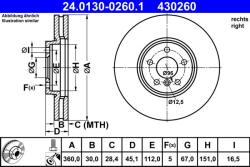 ATE Disc frana BMW Seria 1 F40, Seria 2 F44 ATE 24.0130-0260.1 (24.0130-0260.1)