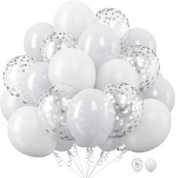 Flippy Set 10 Baloane din Latex, Flippy, Model Party, 30 cm, 5x Alb, 5x Transparent Confetti, 2.8 g (teo-130986)