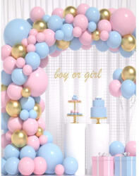 Flippy Baloane decorative pentru BABY SHOWER, Flippy, Arcada Set 106 baloane din latex, Model Petrecere, Baloane Party, 12 cm, 30 cm, 45 cm, Roz, Albastru, Gold (teo-131349)