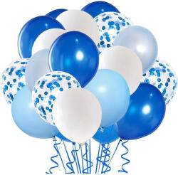 Flippy Set 16 Baloane din Latex Metalizate, Flippy, Model Party, 30 cm, Alb, Albastru, Albastru Chrome, Transparent Confetti 2.8 g (teo-131015)