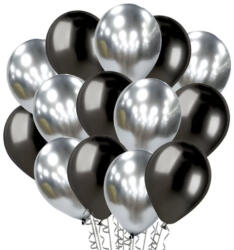 Flippy Set 10 Baloane din Latex Chrome, Flippy, Model Party, 23 cm, Negru Argintiu, 2.2 g (teo-130910)
