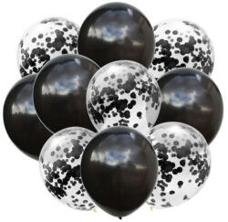 Flippy Set 10 Baloane din Latex, Flippy, Model Party Confetti, 5 x Confetti, 5 x Negru, 25 cm, 2.2g (teo-130343)