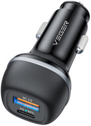 VEGER CC62-1A1C Încărcător Auto 51W 3A Încărcare Rapidă cu Porturi: 1xUSB 1xType-C Negru Culoare