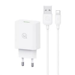 USAMS Încărcător de rețea USAMS SC cu mufă USB (18W, încărcător rapid PD 3.0 + cablu Lightning) FEHÉR SCXLTZ03 (SCXLTZ03)