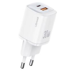USAMS CC254 încărcător de rețea USB + priză Type-C (30W, GaN, încărcător rapid PD) FEHÉR CC254TC02 (CC254TC02)