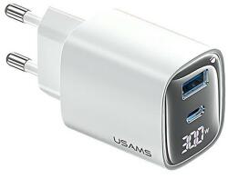 USAMS CC229 încărcător de rețea USB + priză Type-C (30W, GaN, încărcător rapid PD, afișaj LED) FEHÉR CC229TC02 (CC229TC02)
