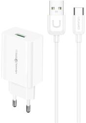 USAMS Încărcător de rețea USAMS T48 cu mufă USB (18W, încărcător rapid 3.0 + cablu Type-C) ALB (T48OCLN01)