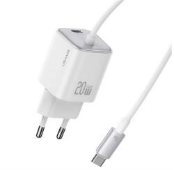 USAMS JC MINI încărcător de rețea cu priză Type-C (20W, încărcător rapid PD, GaN + cablu fix Type-C) ALB (CC261TC02)