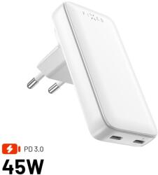 FIXED Slim Traveller 2xUSB-C încărcător de călătorie adaptor mondial GaN 45W, alb (FIXCG45S-2CD-WH)