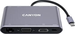 CANYON DS-14, hub USB C 8 in 1, cu 1*HDMI: 4K*30Hz, 1*VGA, 1*port de incarcare PD de tip C, intrare PD max. 100W. 3*USB3.0, viteza de transfer de pana la 5 Gbps. 1*Glgabit Ethernet, mufa audio 1*3, 5 m (CNS-