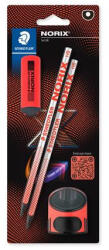 STAEDTLER Grafitceruza készlet, hegyezővel, radírral, HB, STAEDTLER Norix® 181, piros (TS181SBK22) (TS181SBK22)