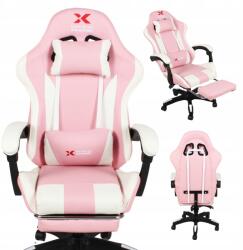 Xgaming Gamer szék lábtartóval és párnákkal - fehér-rózsaszín (Xgaming-Gamer-szek-feher-rozsaszin)