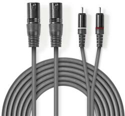 Nedis COTH15210GY15 félprofi XLR audió kábel, 2x XLR 3 tűs dugó - 2x RCA dugó, 1, 5m (COTH15210GY15)