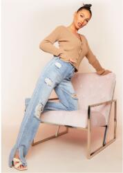 Missy Empire Дънки Missy Empire Mid Wash Ripped Split Hem Straight Leg Jeans - Blue