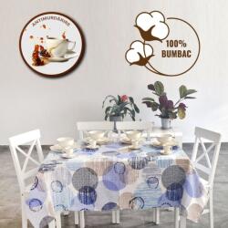 Pucioasa Fata de masa teflonata din bumbac, rotunda, diametru 160cm, cercuri albastre/bej Fata de masa