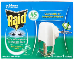 Raid Elektromos 45 éjszakás szúnyogirtó eukaliptusz illattal Készülék+UTÁNTÖLTŐ folyadék 27 ml 6db/karton) (5000204880397)