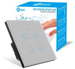 iUni Intrerupator smart touch, WiFi, Sticla securizata, iUni 4G, 10A, Control vocal, Smart Life / Tuya, LED, Silver (554186)
