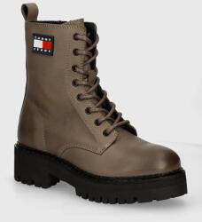 Tommy Jeans bőr bakancs TJW URBAN LACE UP BOOT bézs, női, lapos talpú, EN0EN02628 - barna Női 37