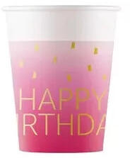  Happy Birthday Golden Pink papír pohár 8 db-os 200 ml FSC (PNN96624) - oliviashop
