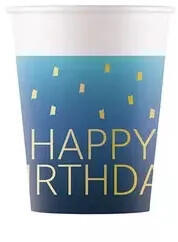 Happy Birthday Golden Blue papír pohár 8 db-os 200 ml FSC (PNN96621) - oliviashop