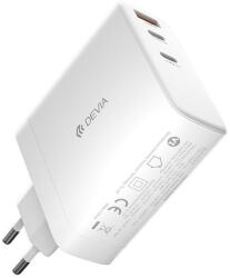 DEVIA EXTREME hálózati töltő 2 Type-C/USB aljzat (140W, GaN, PD gyorstöltő) FEHÉR (PQ1401E) - bluedigital