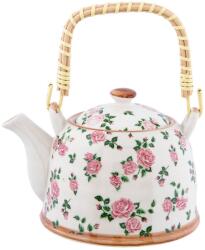 Clayre & Eef Ceainic din ceramica alba decorata cu trandafiri roz 18 cm x 14 cm x 12 h / 0.7 L (6CETE0021)