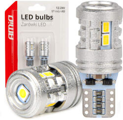 AMiO Set 2 Becuri LED STANDARD T10 W5W 6SMD 3020 + 1SMD 3030 Alb, 12 24V (03718)
