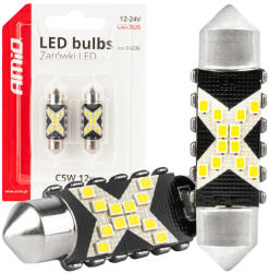 AMiO Set 2 Becuri LED CANBUS, C5W Festoon 36mm, 12SMD 2016, 5500K 12 24V (04236)