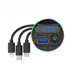 Flippy Incarcator Auto cu MP3 Player, Flippy, Port USB Fast Charge QC3.0 si Type C, PD 20W, Bluetooth, 3 Mufe de Incarcare, Negru (teo-132778)