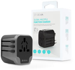 DEVIA többfunkciós globális hálózati töltő utazó adapter (UK/EU/USA/USA/Japán/AU) - Devia Global Multiple Function Charger - fekete (IMW298409)