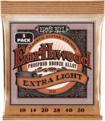  Ernie Ball EARTHWOOD PHOSPHOR BRONZE EXTRA LIGHT 10-50 3 Pack
